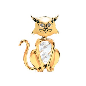 24k Gold Plated Cat Sun Catcher w/Clear Swarovski Element Crystal