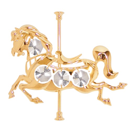 24K Gold Plated Carousel Horse Sun Catcher W/Clear Swarovski | Mascot USA