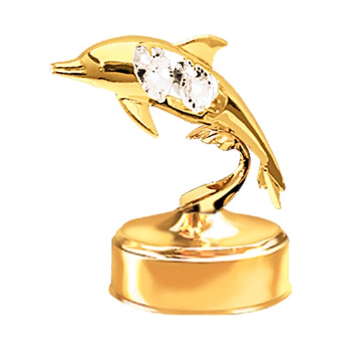 24k Gold Plated Dolphin Music Box w/Clear Swarovski Element Crystal