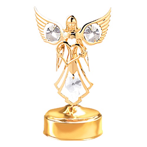 24k Gold Plated Angel with Heart Music Box w/Clear Swarovski Element Crystal