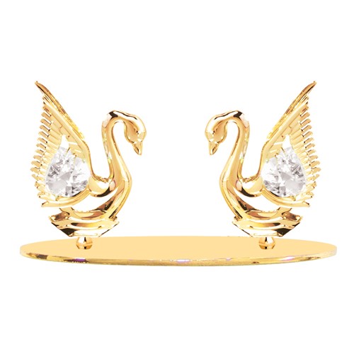 24K Gold Plated Loving Swans On Oval Stand W/Clear Swarovski | Mascot USA