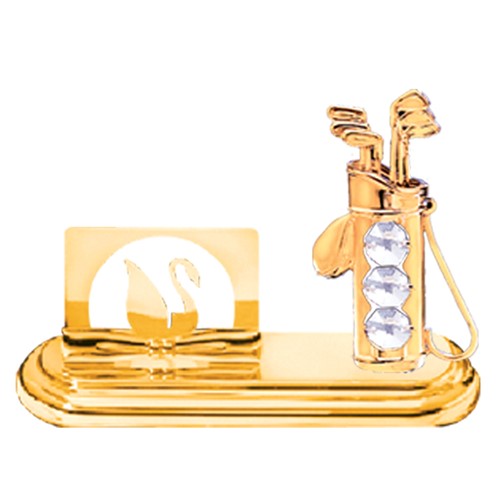 24K Gold Plated Golf Bag Card Holder W/Clear Swarovski | Mascot USA