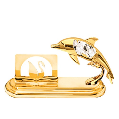 24k Gold Plated Dolphin Card Holder w/Clear Swarovski Element Crysta