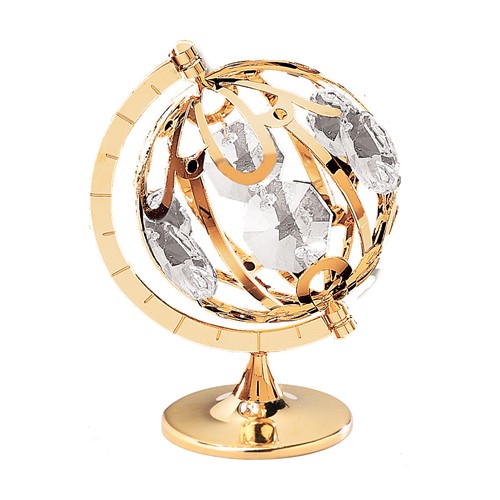 24K Gold Plated Large Spinning Globe On Stand W/ Swarovski | Mascot USA