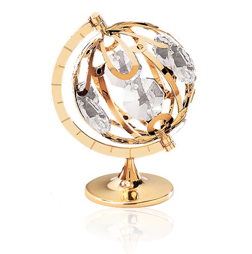 24K Gold Plated Small Spinning Globe On Stand W/Swarovski | Mascot USA