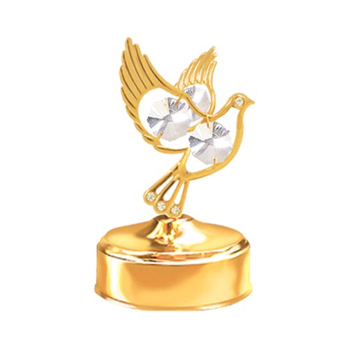 24k Gold Plated Dove Music Box w/Clear Swarovski Element Crystal