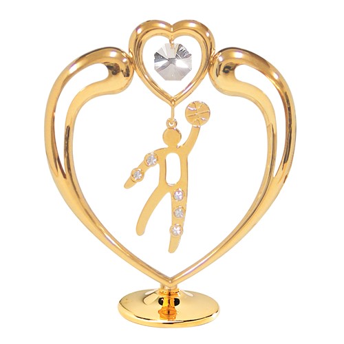 24K Gold Plated Basketball In Heart On Stand W/ Swarovski | Mascot USA