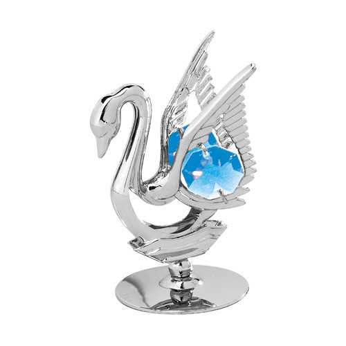 Chrome Plated Mini Swan on Stand w/ Swarovski Crystal | Mascot USA