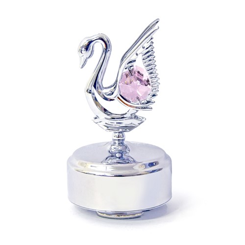 Romantic Gift Swan Mini Music Box Chrome Plated  w/  Swarovski Crystal - Mascot USA