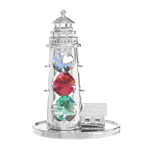 Chrome Plated Lighthouse on Stand w/Mixed Swarovski Element Crystal