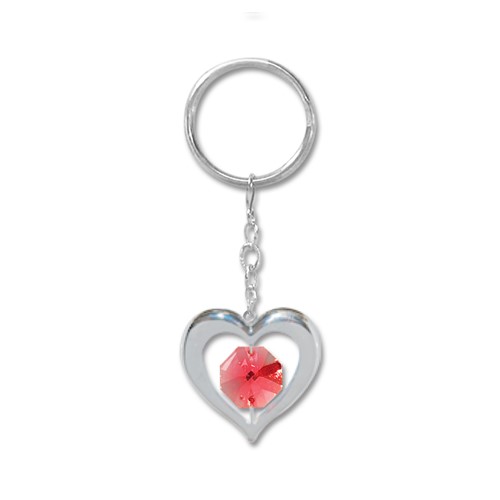 Chrome Plated Heart Icon Key Chain W/Red Swarovski | Mascot USA