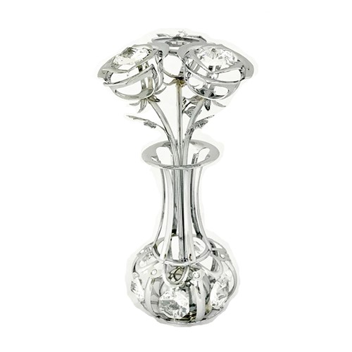 Chrome Plated 3 Roses In Vase Free Standing W/ Swarovski | Mascot USA