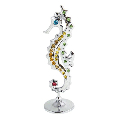 Chrome Plated Seahorse on Stand w/Swarovski Element Crystal