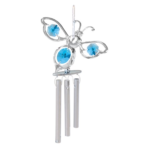 Chrome Plated Bumble Bee Wind Chime w/Blue Swarovski Element Crystal