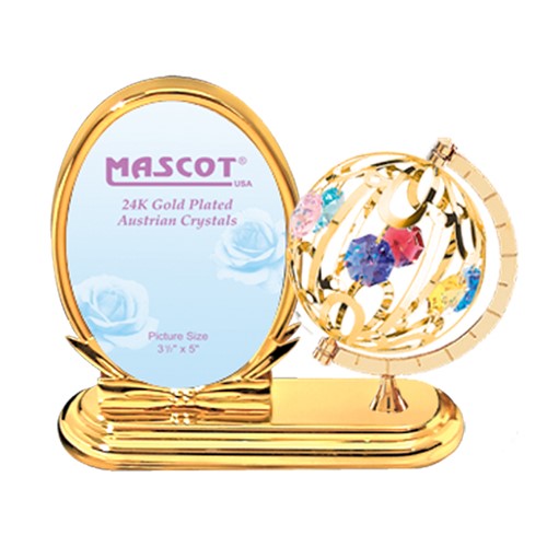 24K Gold Plated Globe Oval Picture Frame W/Mixed Swarovski | Mascot USA