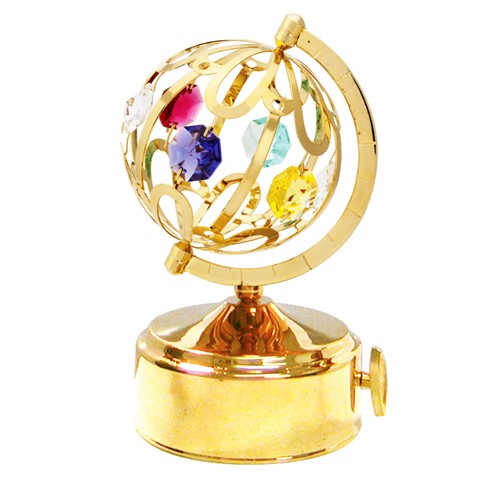 24K Gold Plated Small Spinning Globe  Music Box/Mixed Swarovski | Mascot USA