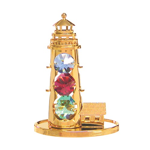 24k Gold Plated Lighthouse on Stand w/ Swarovski Element Crystal (Blue/Mixed)