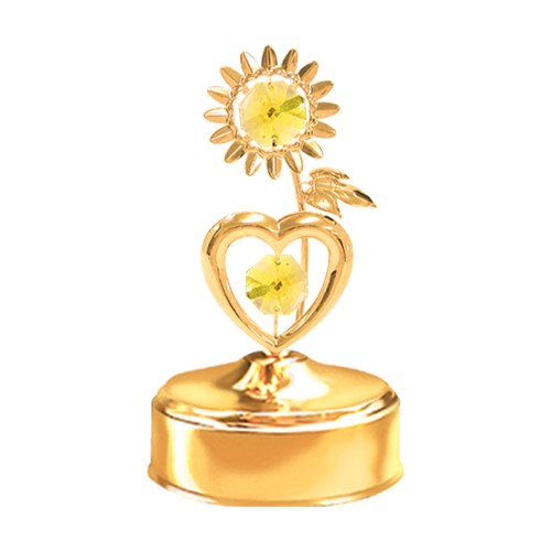 24K Gold Plated Sunflower/Heart Music Box W/Swarovski | Mascot USA