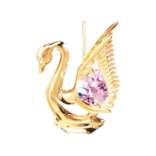 24K Gold Plated Swan Ornament W/Swarovski | Mascot USA