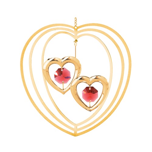 Gold Plated Twin Hearts Heart Ornament W/ Swarovski  | Mascot USA