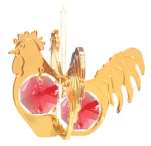 24K Gold Plated Rooster Twins Ornament W/ Swarovski | Mascot USA