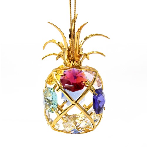 24K Gold Plated Pineapple Ornament W/Swarovski | Mascot USA