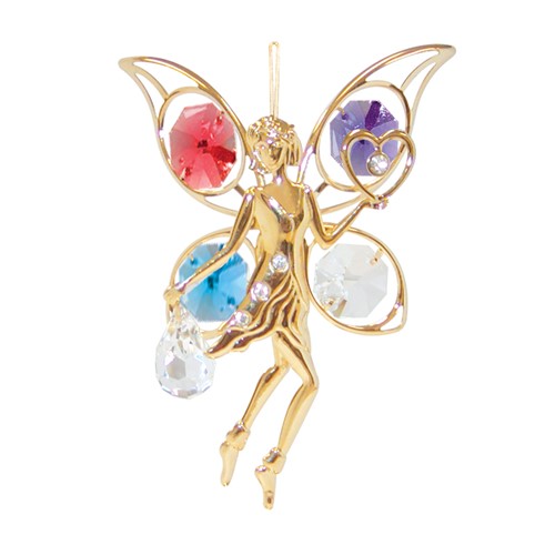 24K Gold Plated Fairy W/Heart Ornament W/Mixed Swarovski | Mascot USA