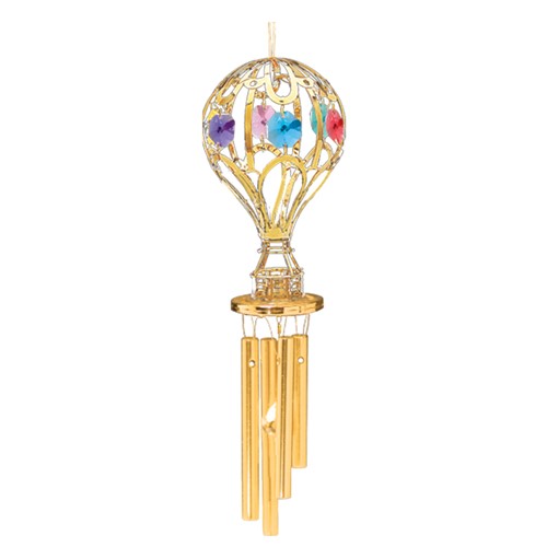 Gold Plated Hot Air Balloon Wind Chime w/Swarovski Crystal | Mascot USA