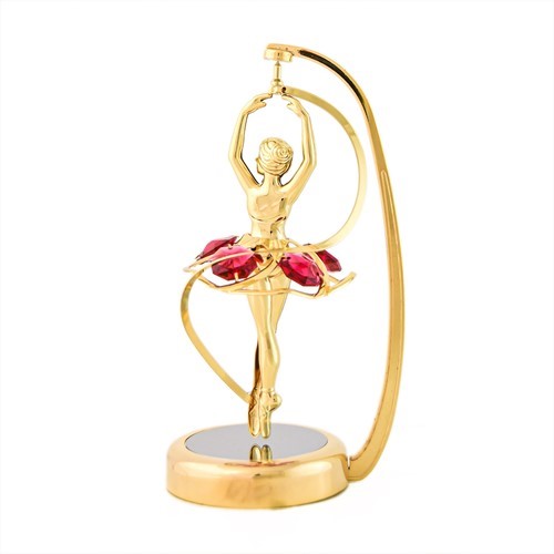 24k Gold Plated Revolving Ballerina on Stand w/Red Swarovski Crystal (Mixed/Red)