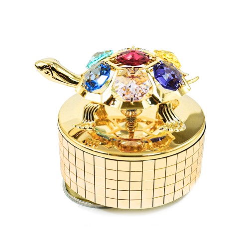 24k Gold Plated Turtle Mirror Music Box w/Swarovski Element (Mixed/Mixed 3)