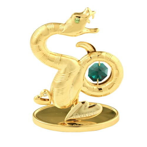 24K Gold Plated Chinese Zodiac (Snake) On Stand W/ Swarovski | Mascot USA