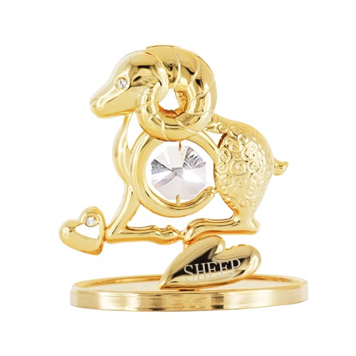 24K Gold Plated Chinese Zodiac (Sheep) On Stand W/ Swarovski | Mascot USA