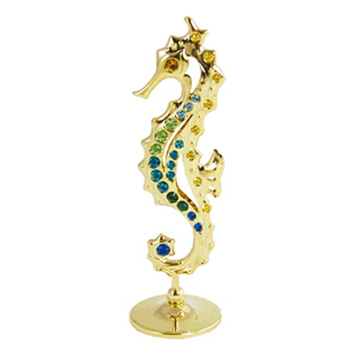 24k Gold Plated Seahorse on Stand w/Swarovski Element Crystal