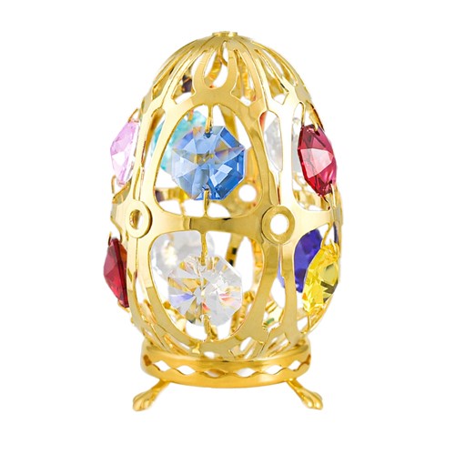 MASCOT 24K Gold-Plated Egg Ornament w/ Clear Swarovski Crystals and Gold Stand