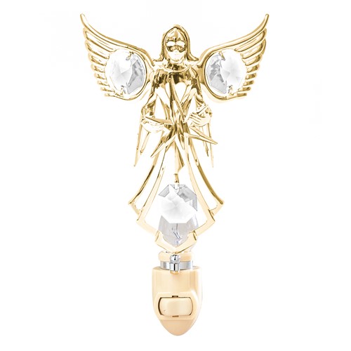 24k Gold Plated Guardian Angel w/Star Night Light w/Clear Swarovski Crystal