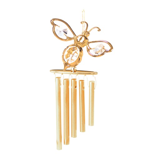 24k Gold Plated Bumble Bee Wind Chimes w/Clear Swarovski Element Crystal