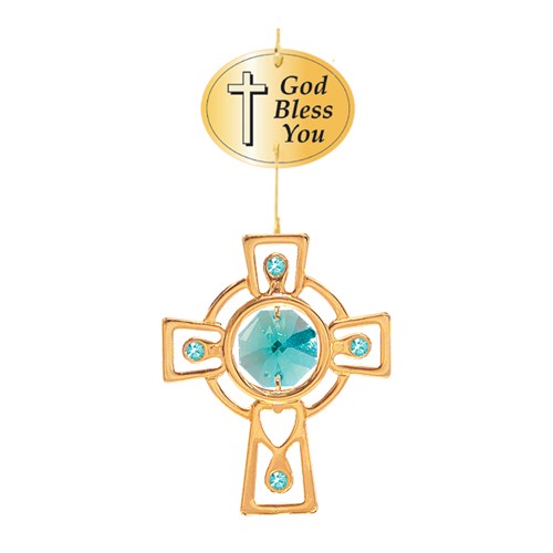 Gold Plated Celtic Cross Ornament W/Green Swarovski | Mascot USA