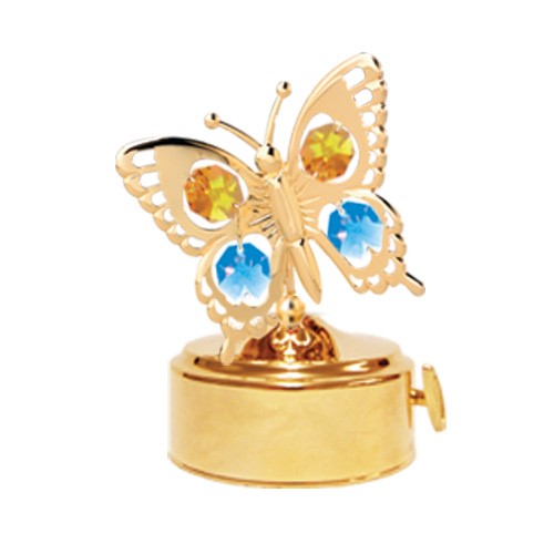 24K GOLD PLATED BUTTERFLY MUSIC BOX W/SWAROVSKI ELEMENT CRYSTALS