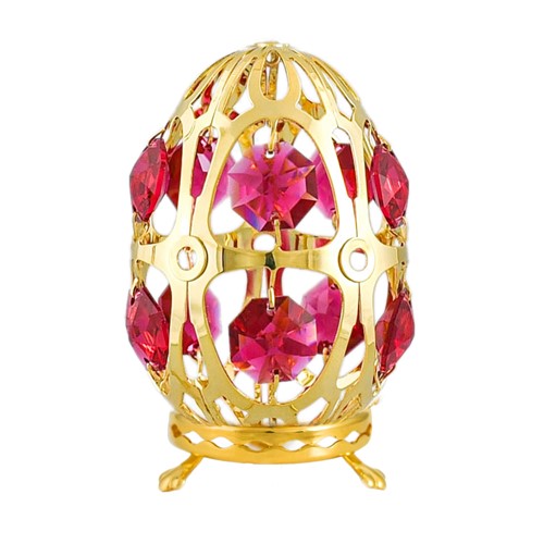 MASCOT 24K Gold-Plated Egg Ornament w/ Clear Swarovski Crystals and Gold Stand