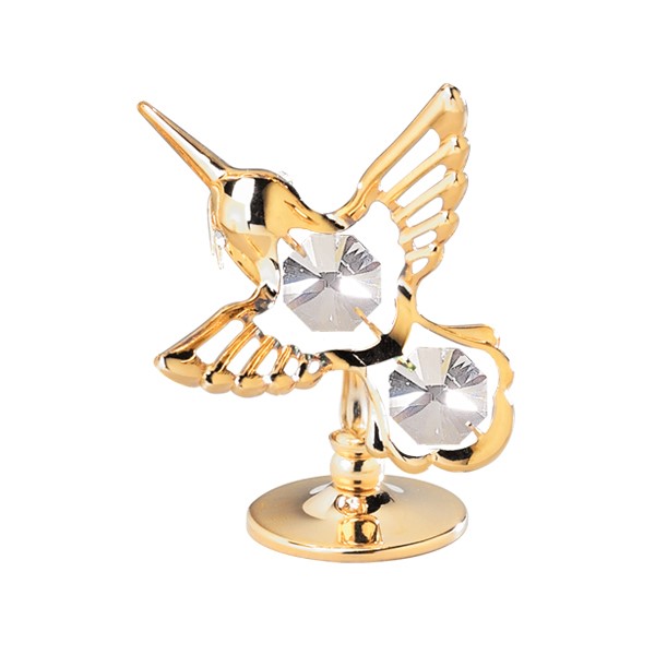 24K Gold Plated Mini Hummingbird On Stand W/Clear Swarovski | Mascot USA